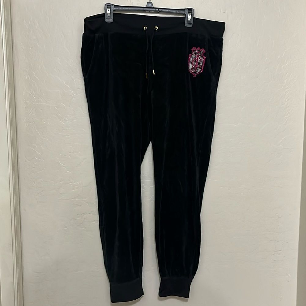 Juicy Couture Black Embellished JC Velour Athleisure Loungewear Jogger Pants
